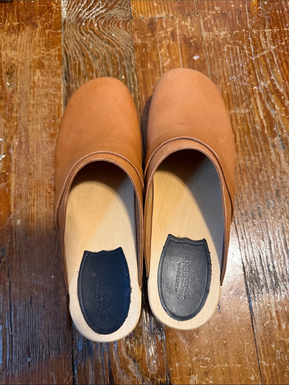Swedish Hasbeens Natural Leather Clogs